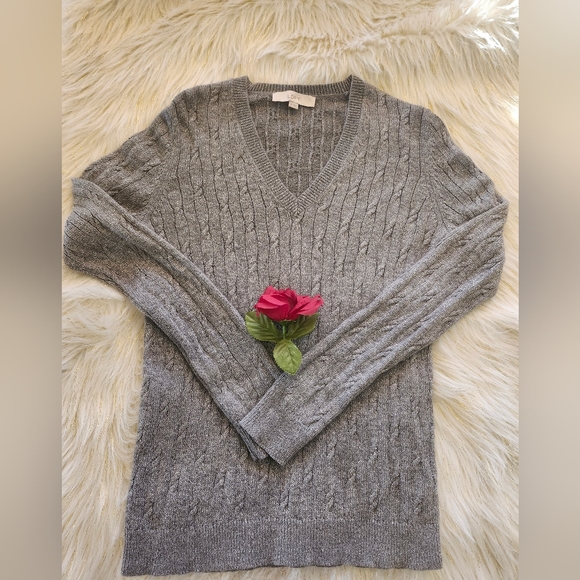 LOFT Sweaters - Loft V-neck Gray Pullover Sweater with Shimmering Material